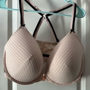 Cacique pinstripe light pink and black bra